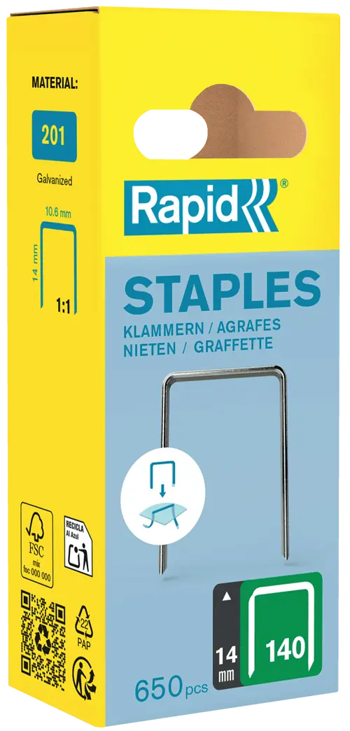 Rapid 140/14mm Flatwire Staples – Galvanised Steel, 5000-Pack, For Insulation & Carpets