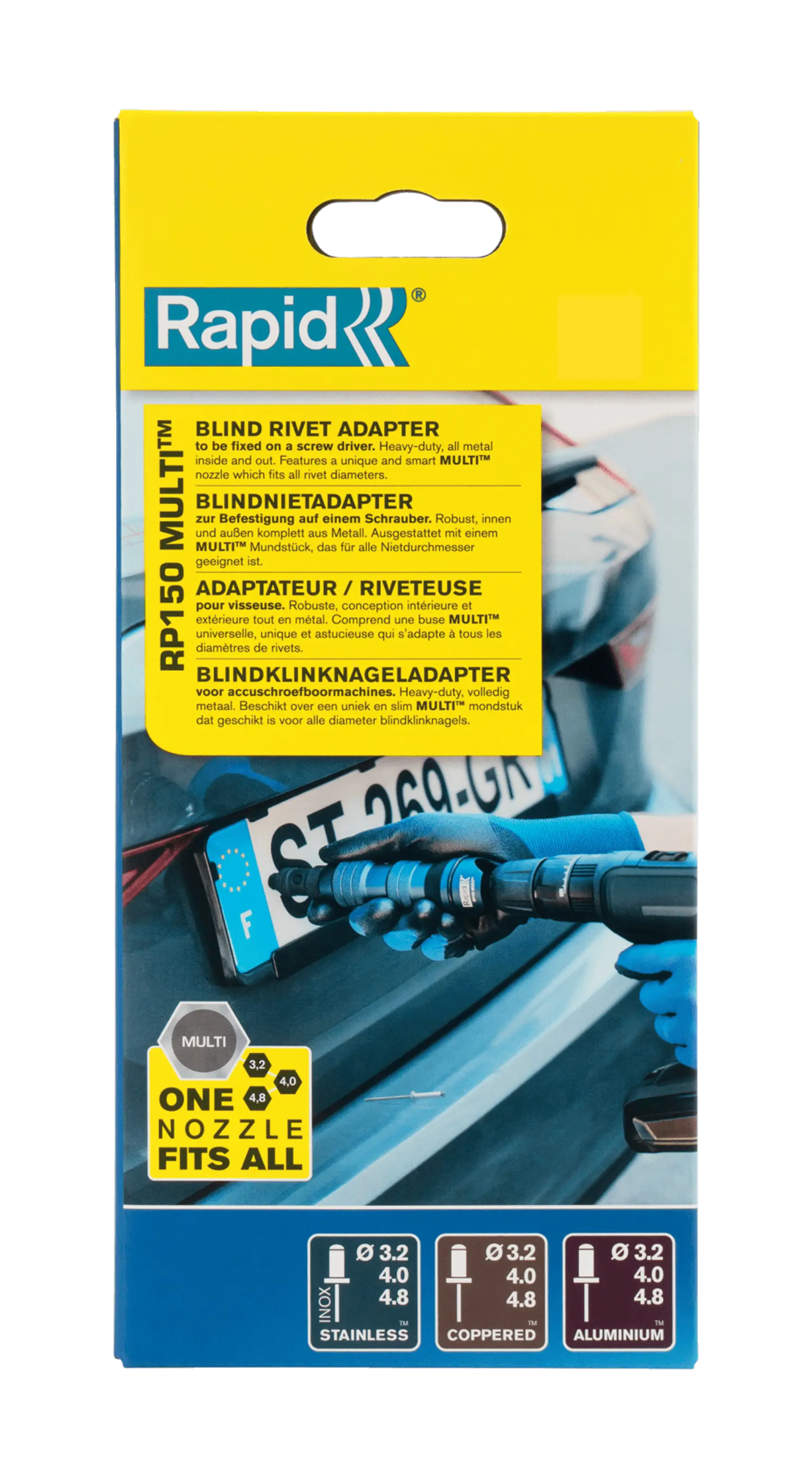 Adaptateur Riveteuse Rapid RP150 MULTI Pour Perceuse - Rivets Aveugles 3,2 à 4,8 Mm